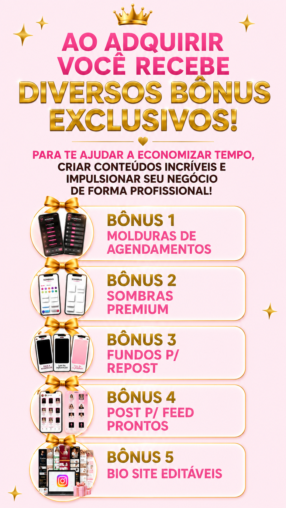 Resumo dos bônus exclusivos recebidos ao adquirir