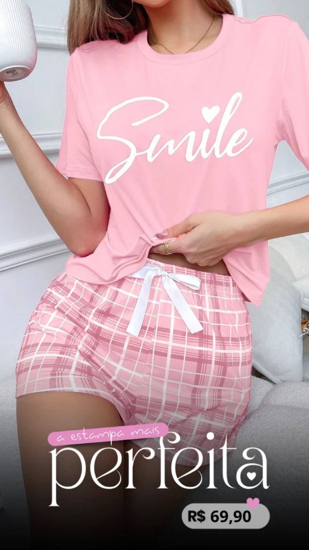 Prévia de story para pijama rosa