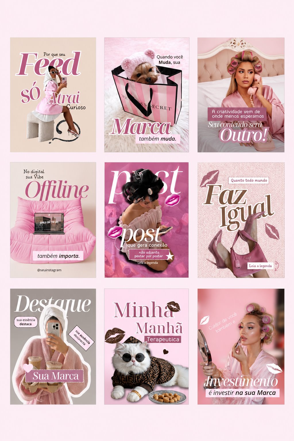 Exemplos de posts editáveis para feed feminino